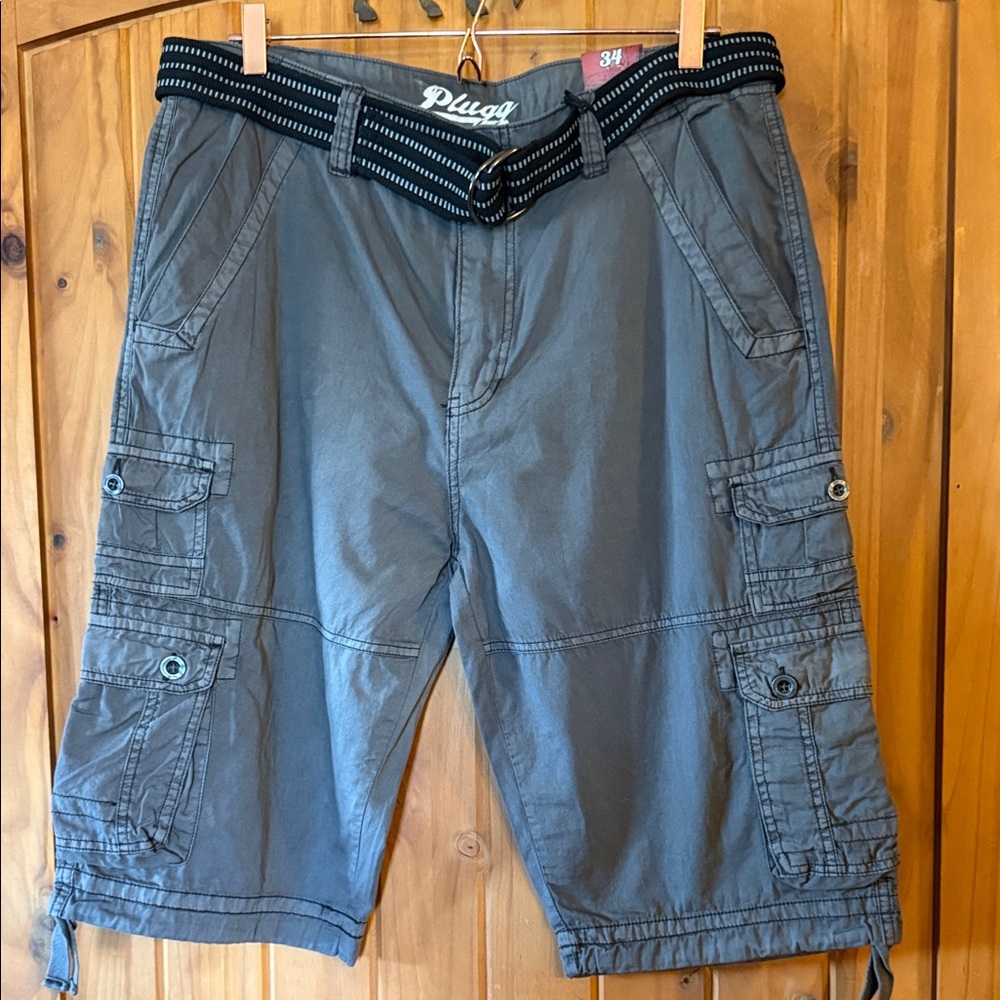 Plugg Men's Charcoal Cargo Shorts with Belt